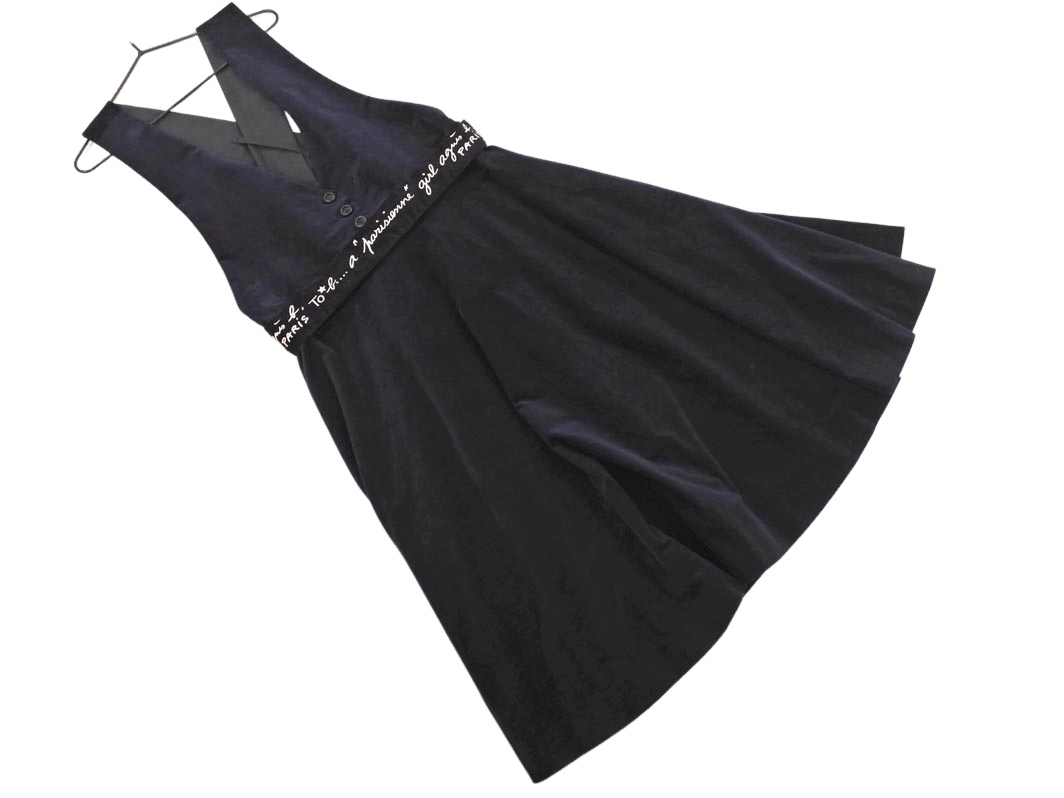 To b by agnes b トゥービーバイアニエスベー リボン 付き ジャンパー スカート size38/紺 ◇■ ☆ fjb5 レディース_画像1