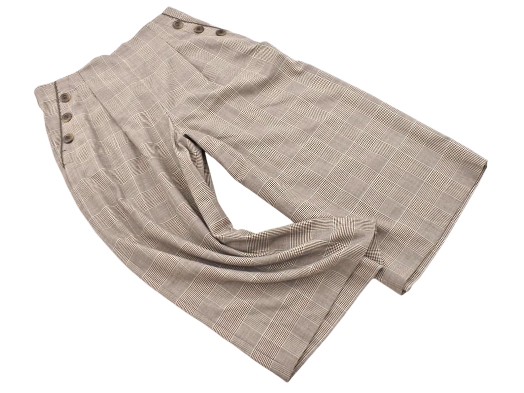CORDIER コルディア 大きいサイズ ウール混 グレンチェック タック ガウチョ パンツ size1/茶 ◇■ ☆ fjb5 レディース_画像1