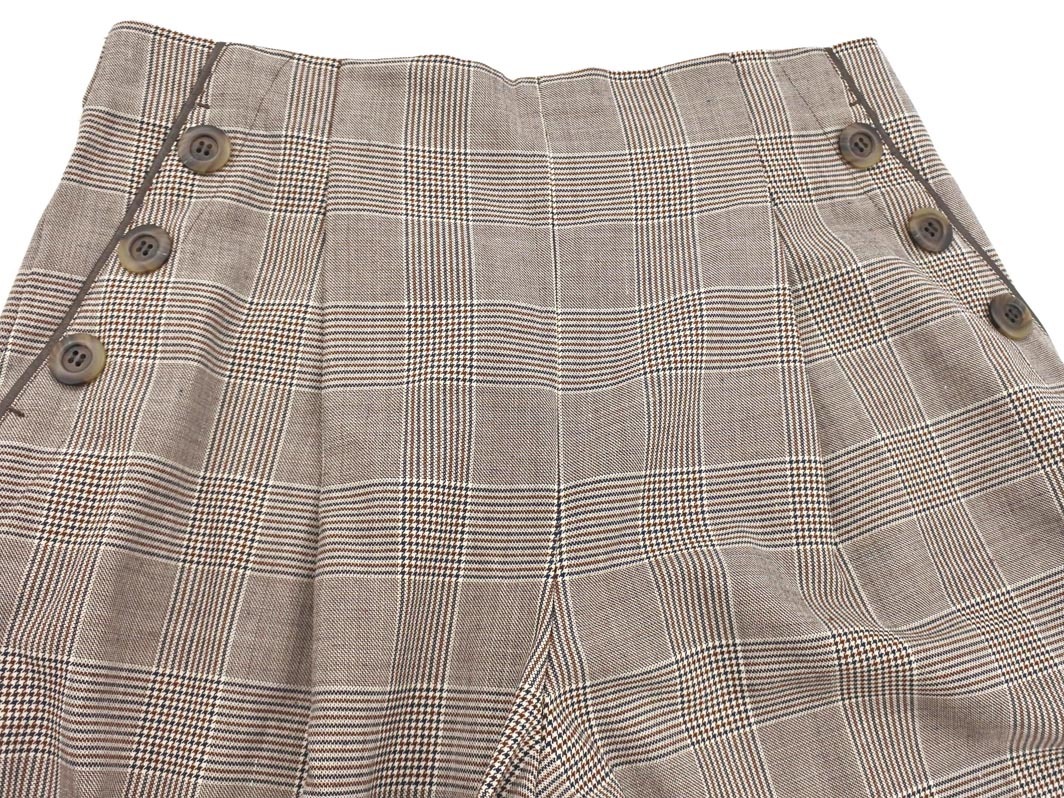 CORDIER コルディア 大きいサイズ ウール混 グレンチェック タック ガウチョ パンツ size1/茶 ◇■ ☆ fjb5 レディース_画像2