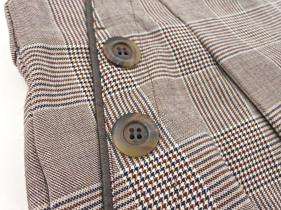 CORDIER コルディア 大きいサイズ ウール混 グレンチェック タック ガウチョ パンツ size1/茶 ◇■ ☆ fjb5 レディース_画像3