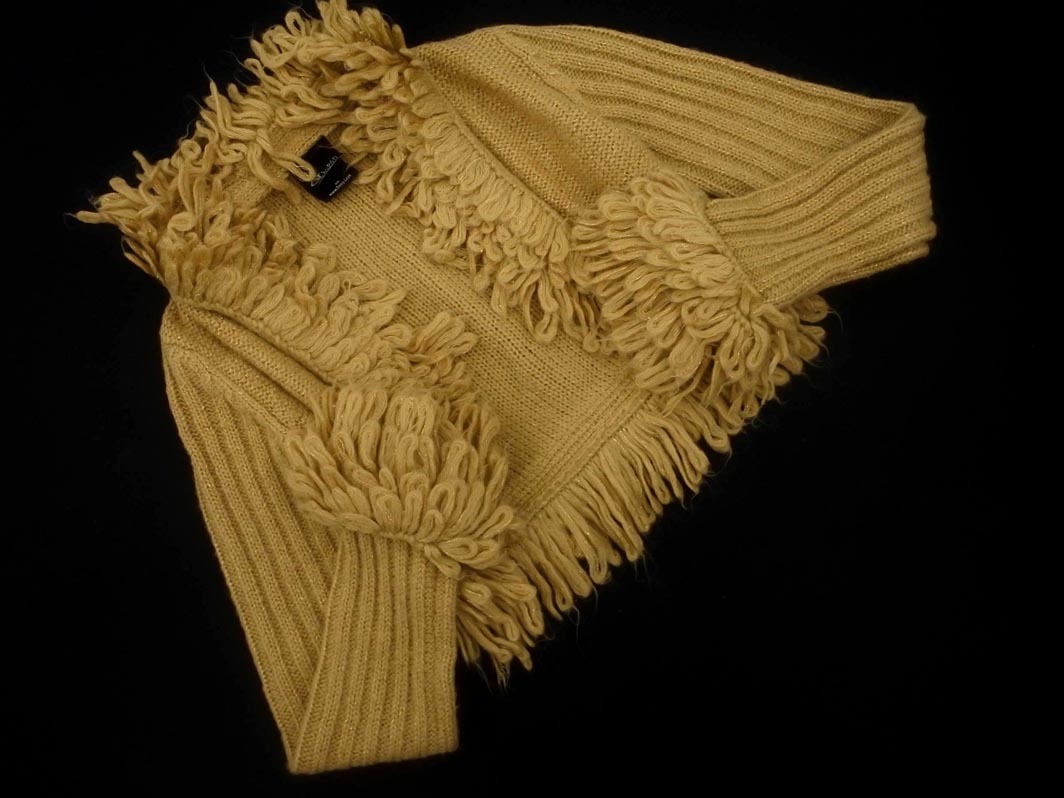 & by P&D アンドバイピーアンドディー ウール混 フリンジ リブ ボレロ カーディガン size38/ベージュxゴールド ◇■ ☆ fjb5 レディース_画像1