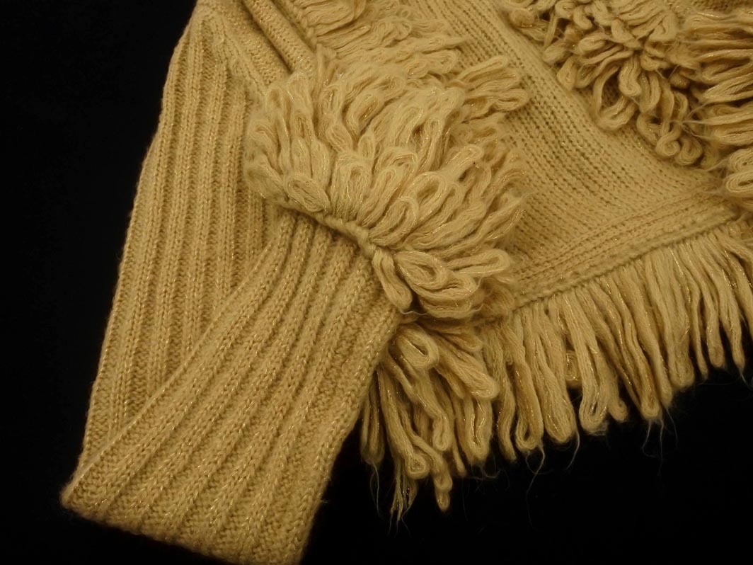 & by P&D アンドバイピーアンドディー ウール混 フリンジ リブ ボレロ カーディガン size38/ベージュxゴールド ◇■ ☆ fjb5 レディース_画像2