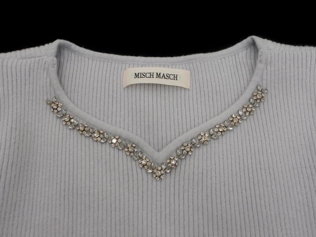 MISCH MASCH ミッシュマッシュ レース ラインストーン リブ ニット セーター sizeM/サックスｘライトグレー ◇■ ☆ fjb5 レディース_画像3