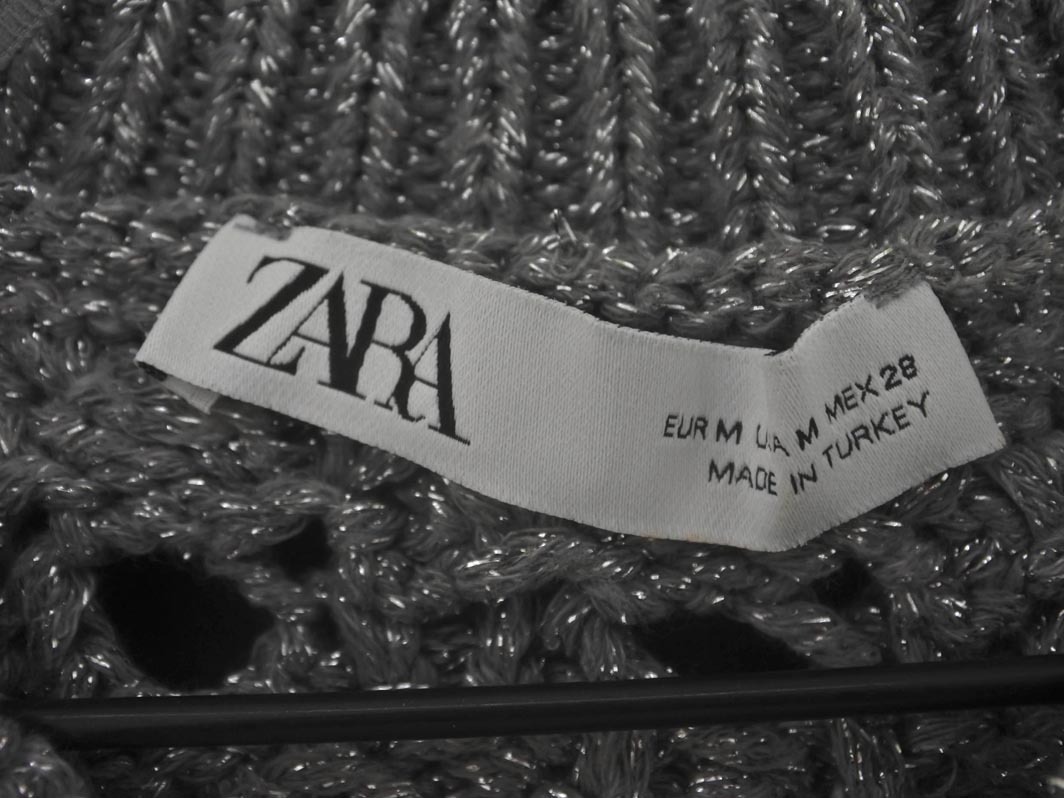 ZARA ザラ ラメ ビジュー 透かし編み ニット セーター sizeM/グレー ◇■ ☆ fjb4 レディース_画像8