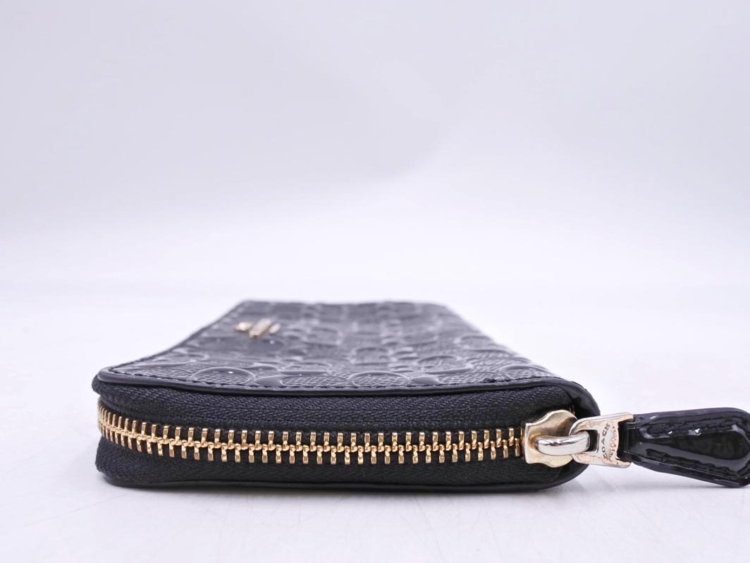 COACH コーチ エナメル シグネチャー ラウンドジップ 長 財布 黒 ■■ ☆ fjb4 レディース_画像3
