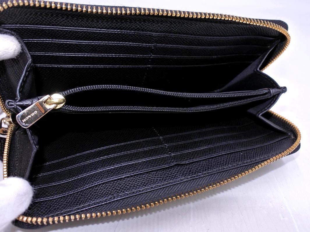COACH コーチ エナメル シグネチャー ラウンドジップ 長 財布 黒 ■■ ☆ fjb4 レディース_画像5