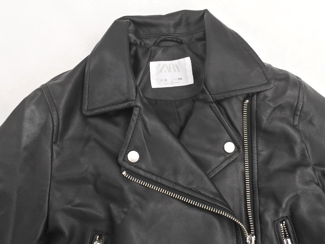 ZARA ザラ キッズ フェイクレザー ライダース ジャケット size8(128cm)/黒 ◇■ ☆ fjb7 女の子_画像2