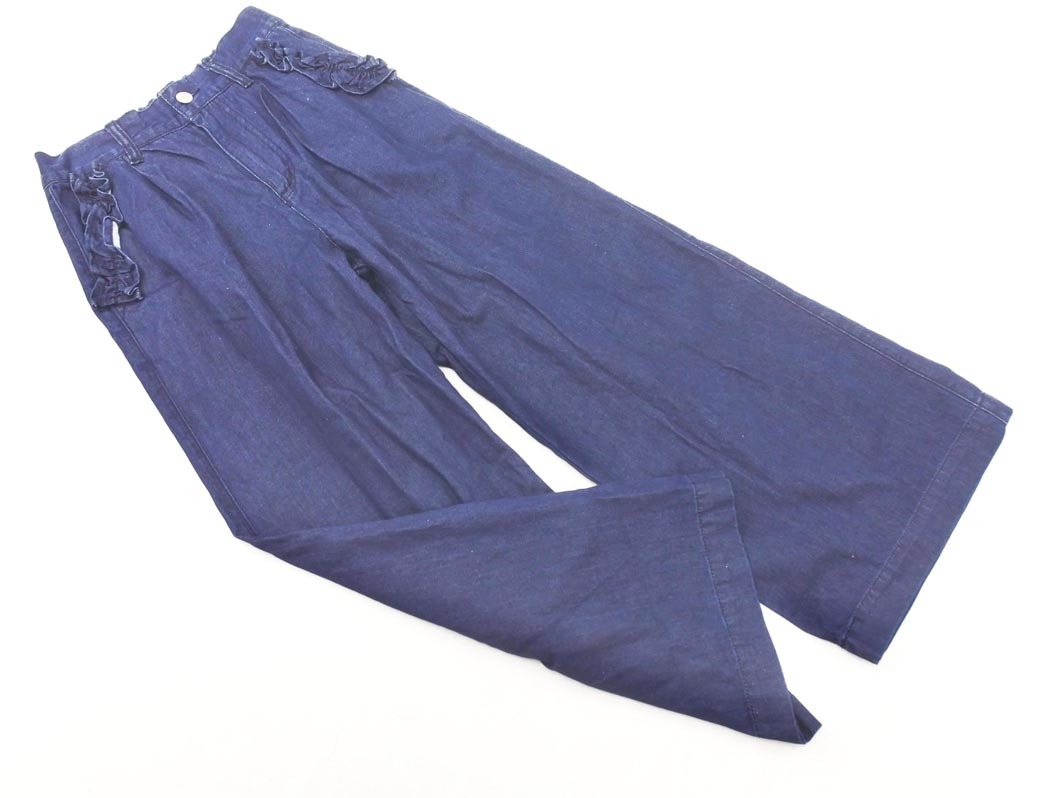 e Hyphen World gallery イーハイフンワールドギャラリー フリル ワイド デニムパンツ sizeF/紺 ■■ ☆ fjb7 レディース_画像1