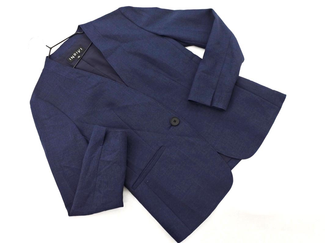 INDIVI インディヴィ ノーカラー ジャケット size36/紺 ◇■ ☆ fjb7 レディース