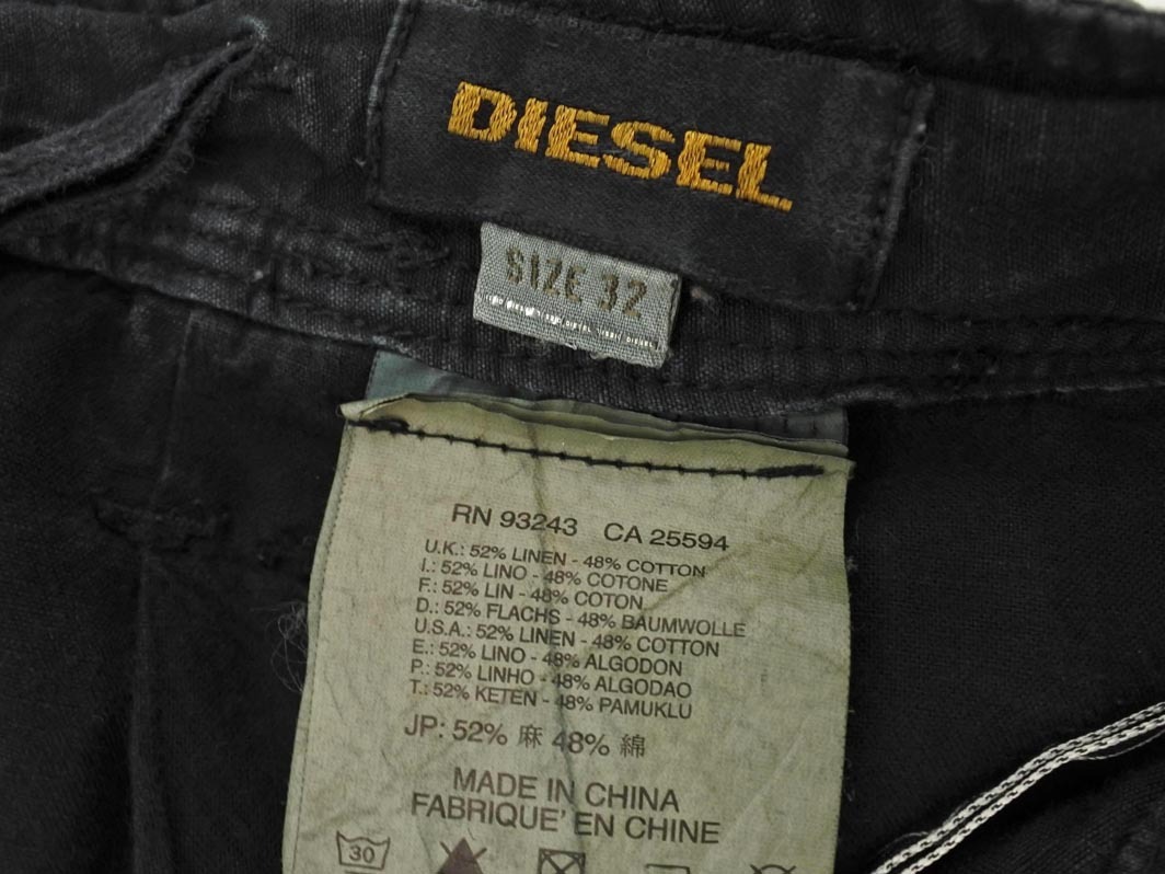 DIESEL ディーゼル 綿麻 カーゴ ハーフ パンツ size32/黒 ■◆ ☆ fjb7 メンズ_画像6