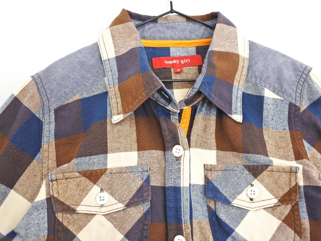 ネコポスOK tommy girl トミーガール チェック シャツ sizeS/ブラウンｘアイボリーｘ紺 ◇■ ☆ fjc0 レディース_画像2