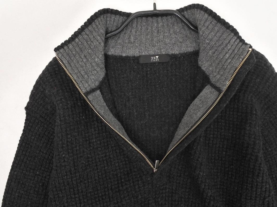 23区 HOMME ウール混 ハーフジップ ニット セーター size48/黒 ◇■ ☆ fjc0 メンズ_画像4