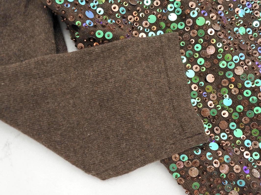 GKITALIYA 伊太利屋 カシミヤ混 ビーズ スパンコール ニット セーター size9/茶 ◇■ ☆ fjc2 レディース_画像3