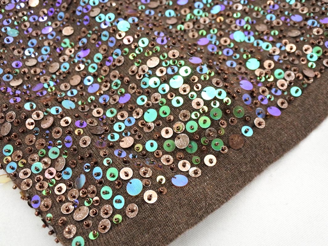 GKITALIYA 伊太利屋 カシミヤ混 ビーズ スパンコール ニット セーター size9/茶 ◇■ ☆ fjc2 レディース_画像4