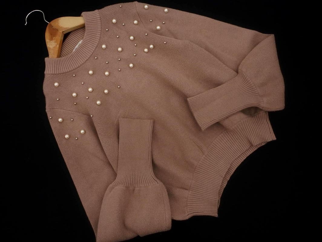 LIP SERVICE リップサービス パールビーズ ニット セーター sizeF/ピンクベージュ ◇■ ☆ fjc4 レディース_画像1
