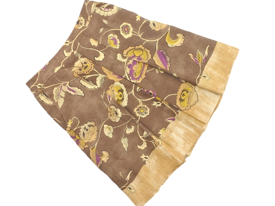 ETRO エトロ リネン100% 花柄 Aライン 台形 スカート size40/茶 ■◆ ☆ fjc3 レディース_画像1