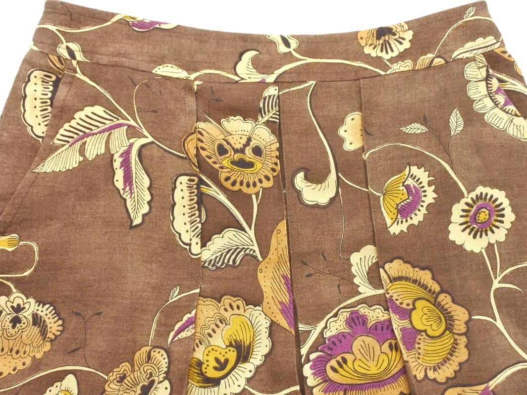 ETRO エトロ リネン100% 花柄 Aライン 台形 スカート size40/茶 ■◆ ☆ fjc3 レディース_画像3