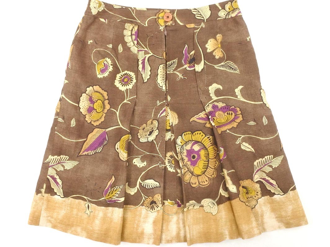ETRO エトロ リネン100% 花柄 Aライン 台形 スカート size40/茶 ■◆ ☆ fjc3 レディース_画像4