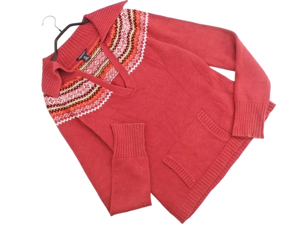 AMERICAN EAGLE アメリカンイーグル フェアアイル柄 Vネック ニット セーター sizeM/赤 ◇■ ☆ fjc3 メンズ_画像1