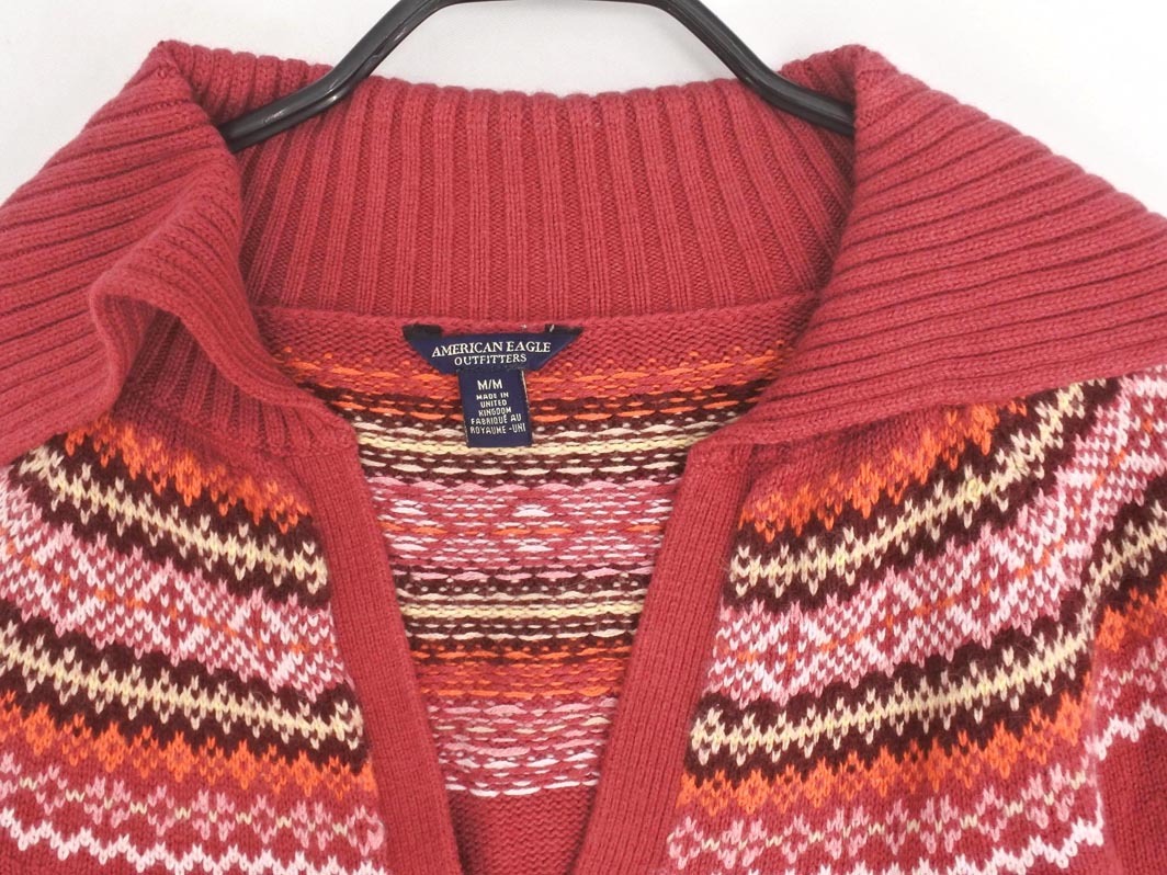 AMERICAN EAGLE アメリカンイーグル フェアアイル柄 Vネック ニット セーター sizeM/赤 ◇■ ☆ fjc3 メンズ_画像3