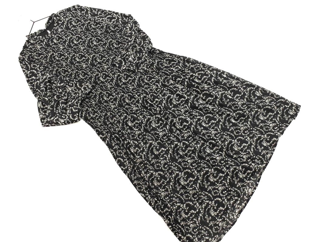 MAJESTIC LEGON マジェスティックレゴン 花柄 シアースリーブ ワンピース sizeM/黒 ◇■ ☆ fjc4 レディース_画像1