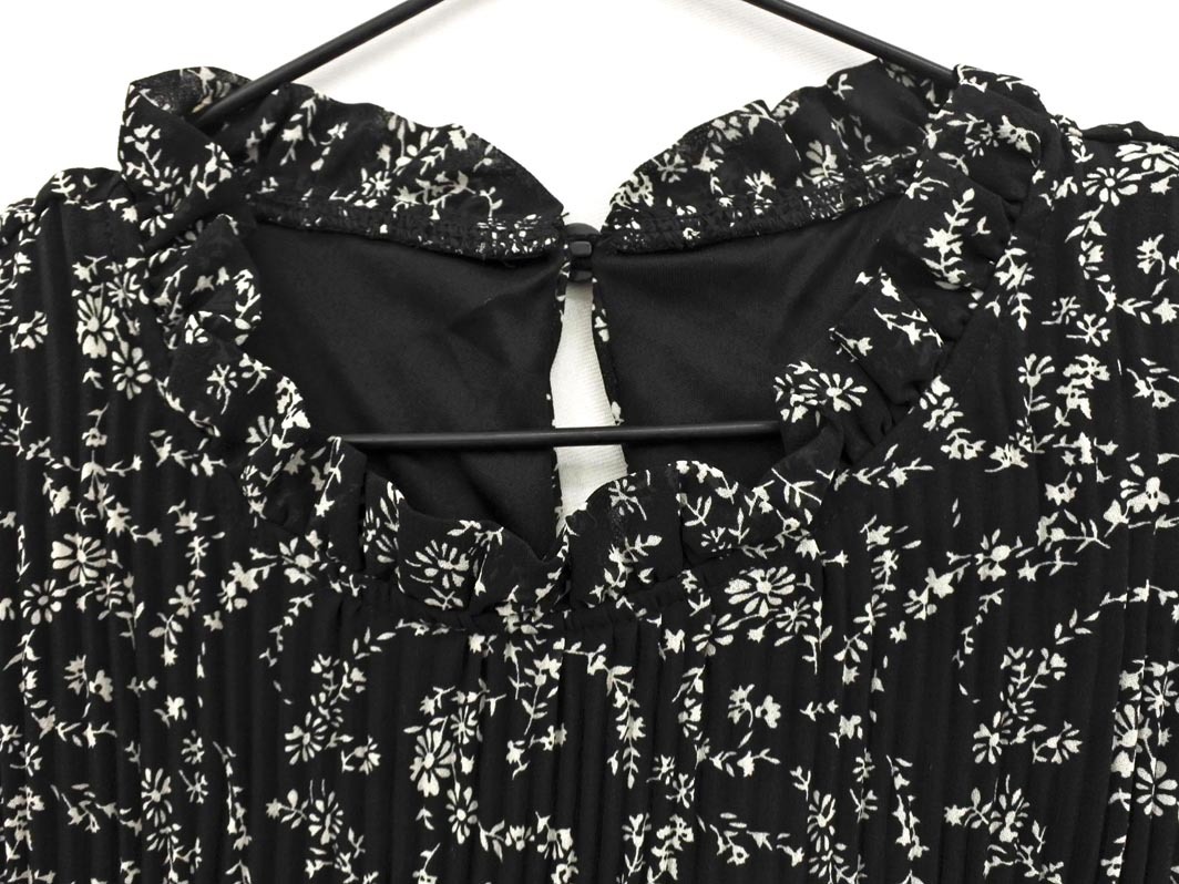 MAJESTIC LEGON マジェスティックレゴン 花柄 シアースリーブ ワンピース sizeM/黒 ◇■ ☆ fjc4 レディース_画像5