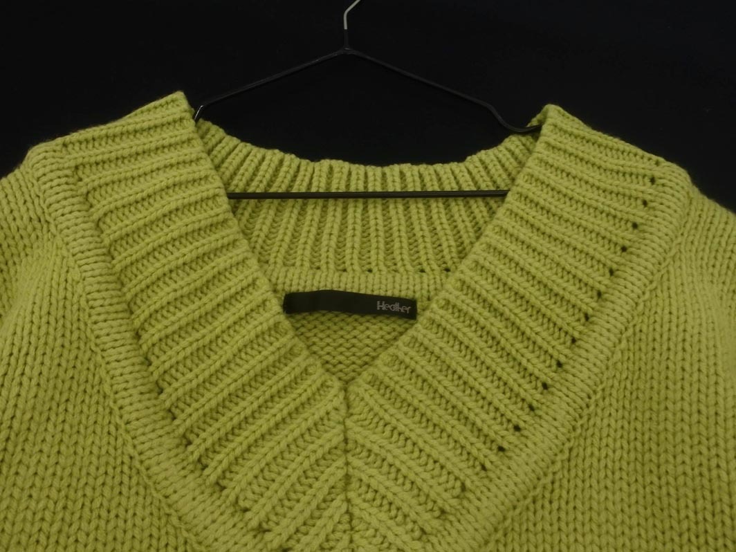 Heather ヘザー Vネック ニット セーター sizeF/黄緑 ◇■ ☆ fjc3 レディース_画像3