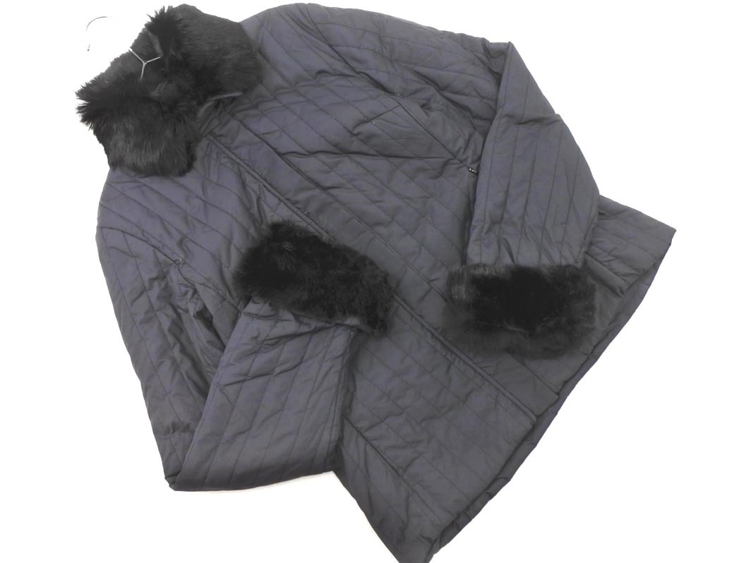 HARRISS ハリス ラビットファー ジップアップ キルティング ジャケット 黒 ◇■ ☆ fjc3 レディース_画像1