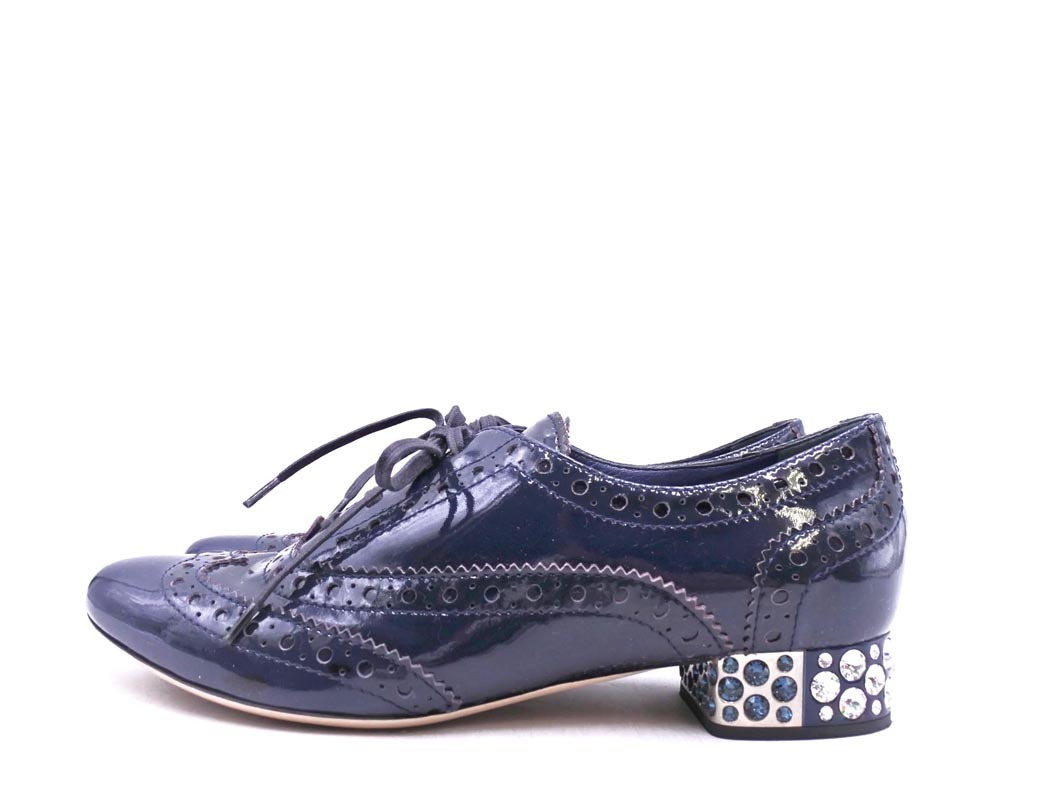ミュウミュウ エナメル ウイングチップ ドレスアップ ラインストーン ドレス シューズ size36（23ｃｍ位）/紺 ■■ ☆ fjc8 レディース_画像2