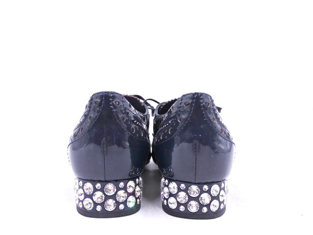 ミュウミュウ エナメル ウイングチップ ドレスアップ ラインストーン ドレス シューズ size36（23ｃｍ位）/紺 ■■ ☆ fjc8 レディース_画像4