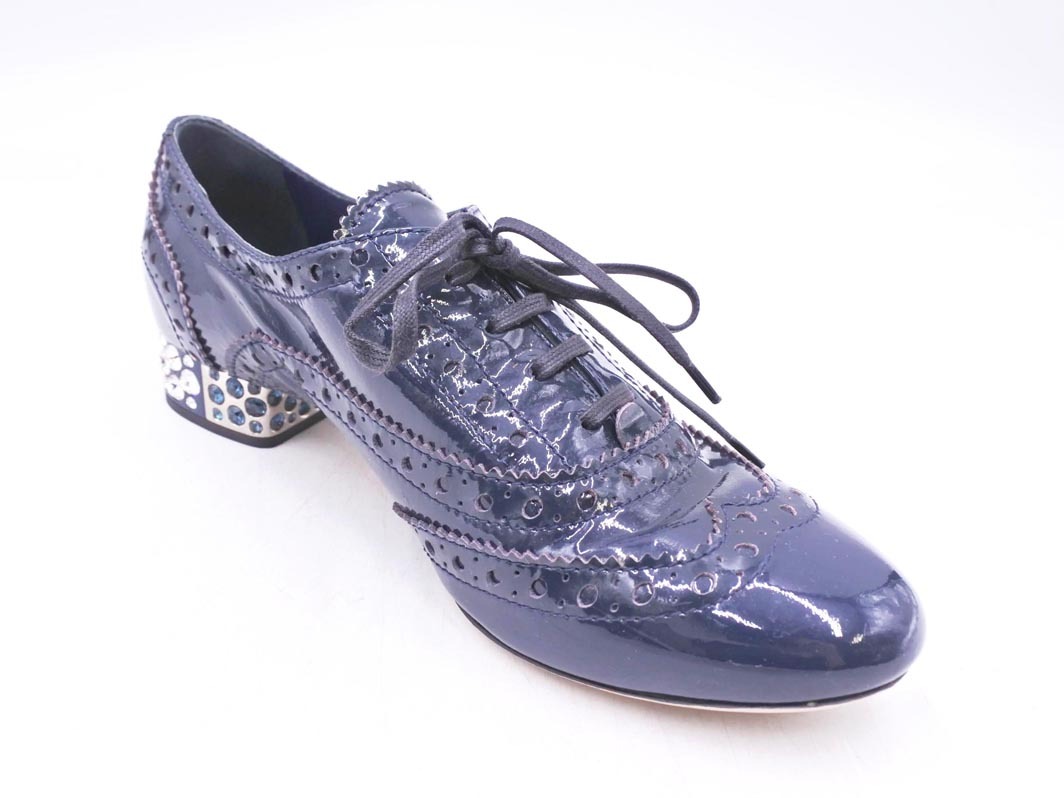 ミュウミュウ エナメル ウイングチップ ドレスアップ ラインストーン ドレス シューズ size36（23ｃｍ位）/紺 ■■ ☆ fjc8 レディース_画像5