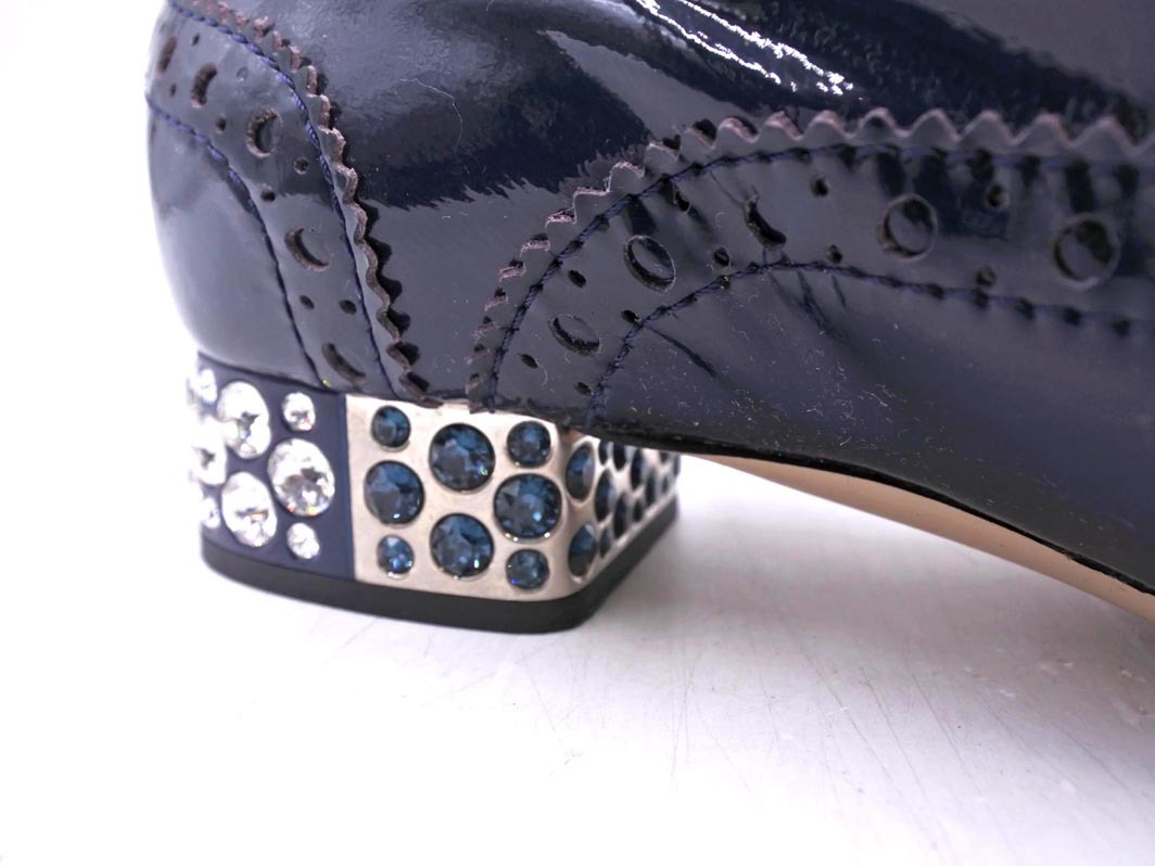 ミュウミュウ エナメル ウイングチップ ドレスアップ ラインストーン ドレス シューズ size36（23ｃｍ位）/紺 ■■ ☆ fjc8 レディース_画像7