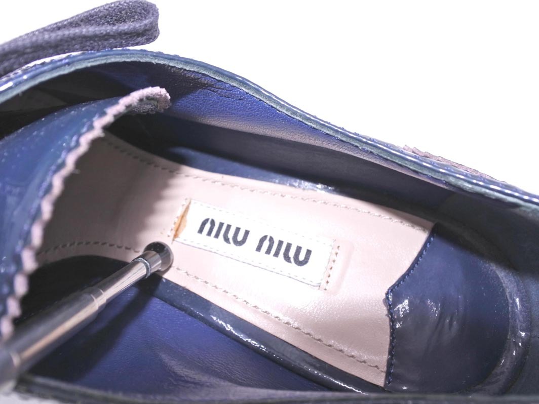 ミュウミュウ エナメル ウイングチップ ドレスアップ ラインストーン ドレス シューズ size36（23ｃｍ位）/紺 ■■ ☆ fjc8 レディース_画像8
