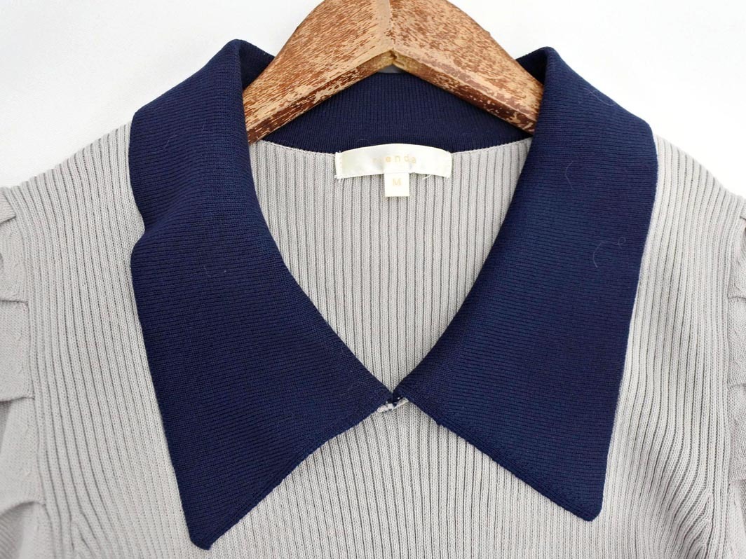 rienda リエンダ ボリュームスリーブ ロング ニット ワンピース sizeM/紺ｘグレー ◇■ ☆ fjc8 レディース_画像4