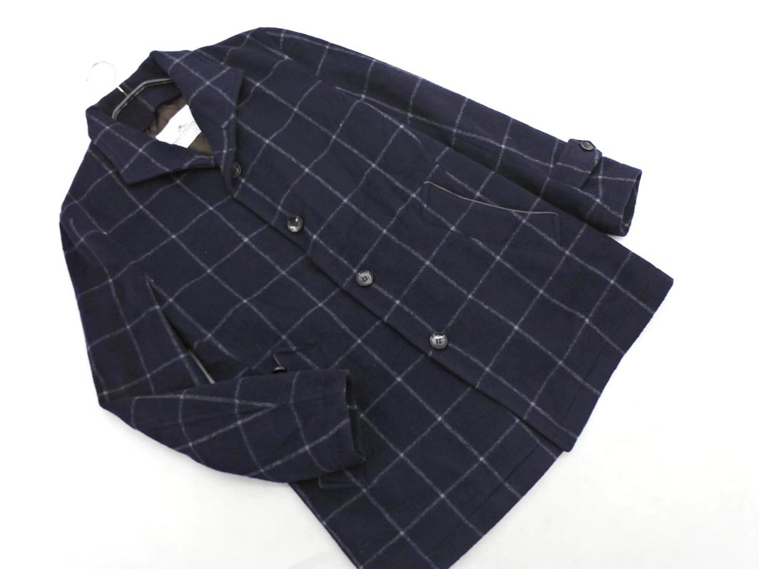 MEN’S MELROSE メンズメルローズ ウール混 キルティングライナー付き チェック コート size9/紺 ◇■ ☆ fjc8 メンズ_画像1