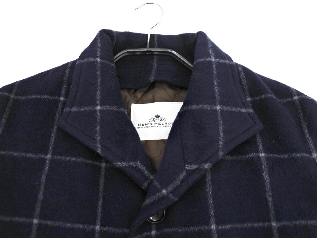 MEN’S MELROSE メンズメルローズ ウール混 キルティングライナー付き チェック コート size9/紺 ◇■ ☆ fjc8 メンズ_画像2