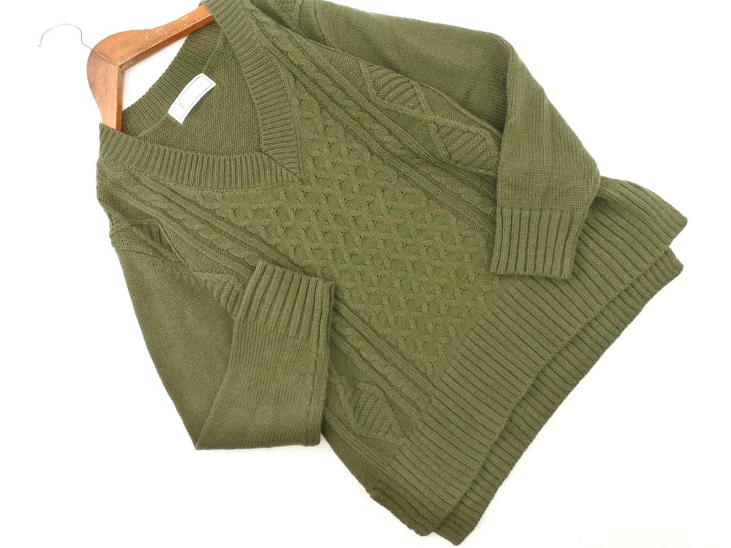 Rope Picnic ロペピクニック Vネック ケーブル編み ニット セーター size38/カーキ ◇■ ☆ fjc8 レディース_画像1