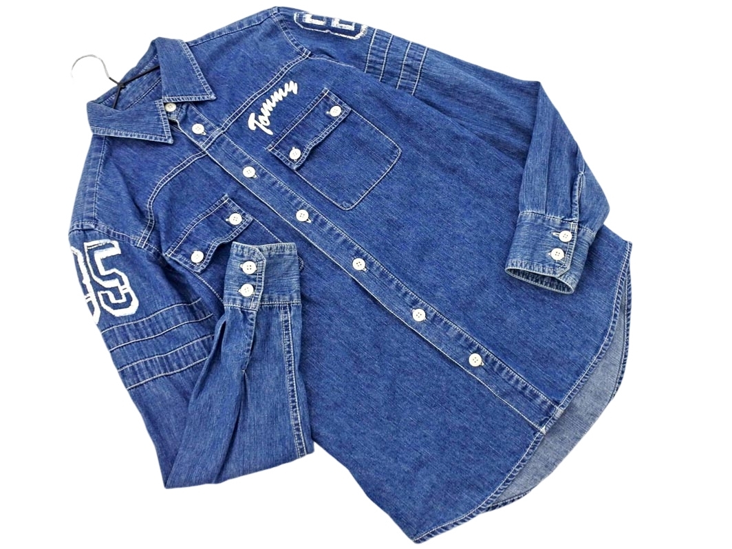 TOMMY HILFIGER トミーヒルフィガー ワッペン デニム シャツ sizeM/インディゴ ◇■ ☆ fjc8 メンズ_画像1