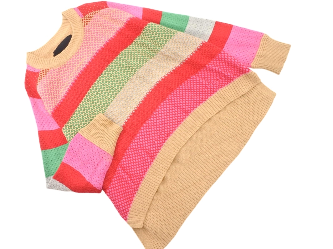 boussole ブソル ボーダー ニット セーター ベージュxピンクx赤 ◇■ ☆ fjc7 レディース_画像1