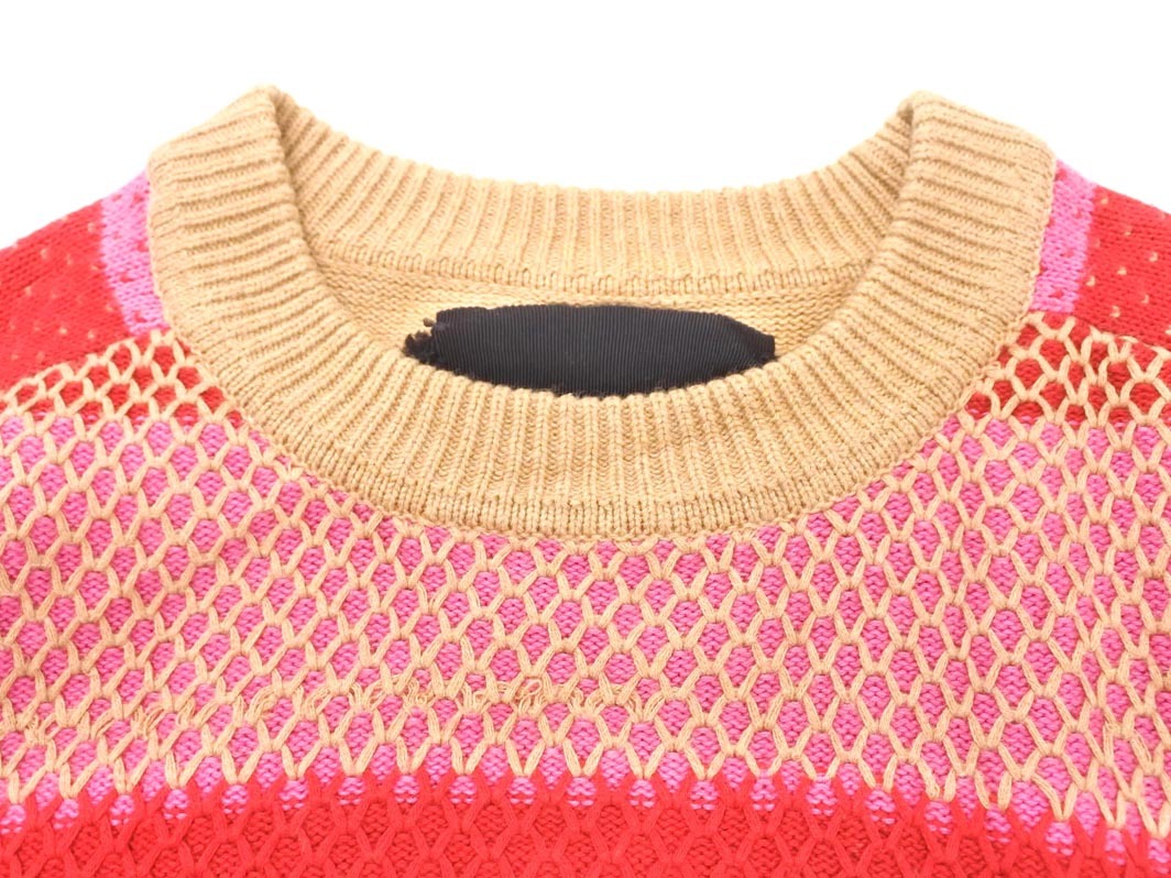 boussole ブソル ボーダー ニット セーター ベージュxピンクx赤 ◇■ ☆ fjc7 レディース_画像3