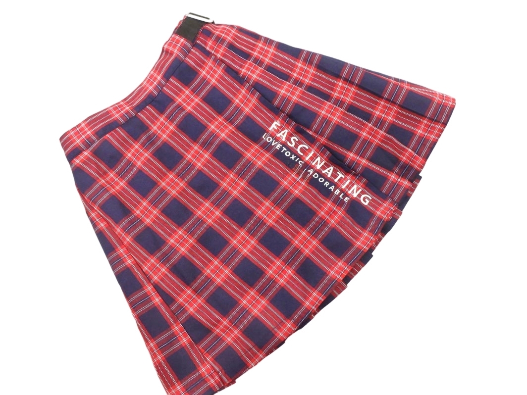 LOVETOXIC ラブトキシック ナルミヤ チェック ラップ風 刺繍 プリーツ スカート size160cm/赤x紺 ■■ ☆ fjc9 女の子_画像1