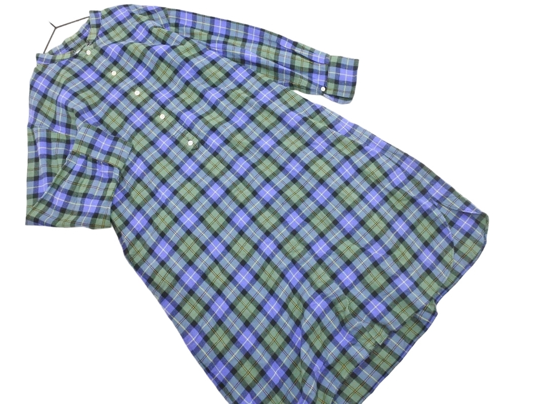 SHIPS シップス any チェック バンドカラー シャツ ワンピース sizeF/青 ◇■ ☆ fjc9 レディース_画像1