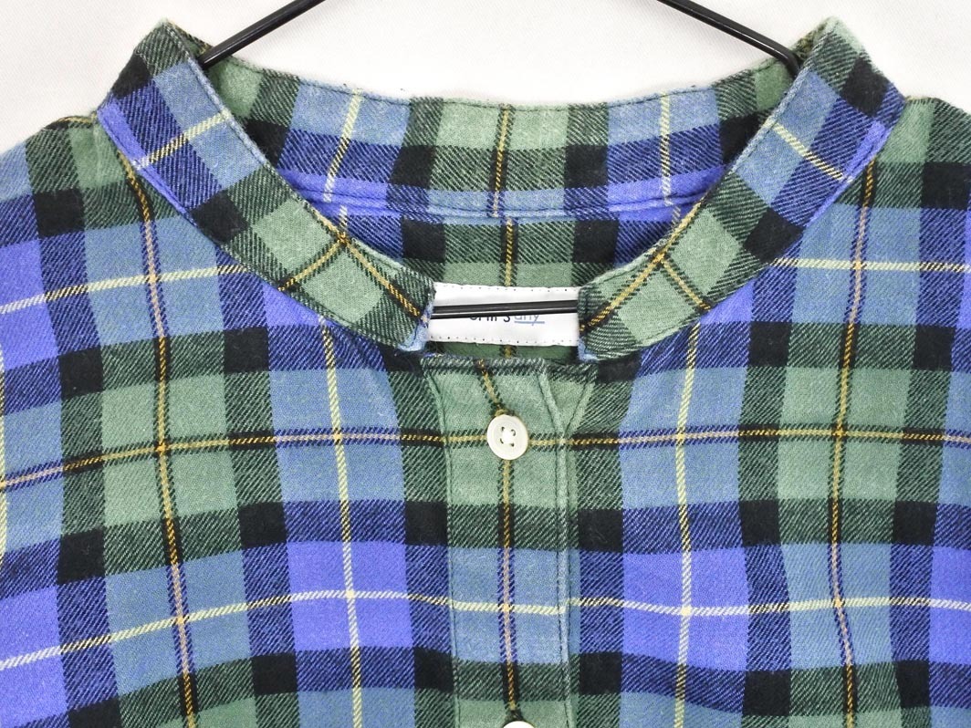SHIPS シップス any チェック バンドカラー シャツ ワンピース sizeF/青 ◇■ ☆ fjc9 レディース_画像4
