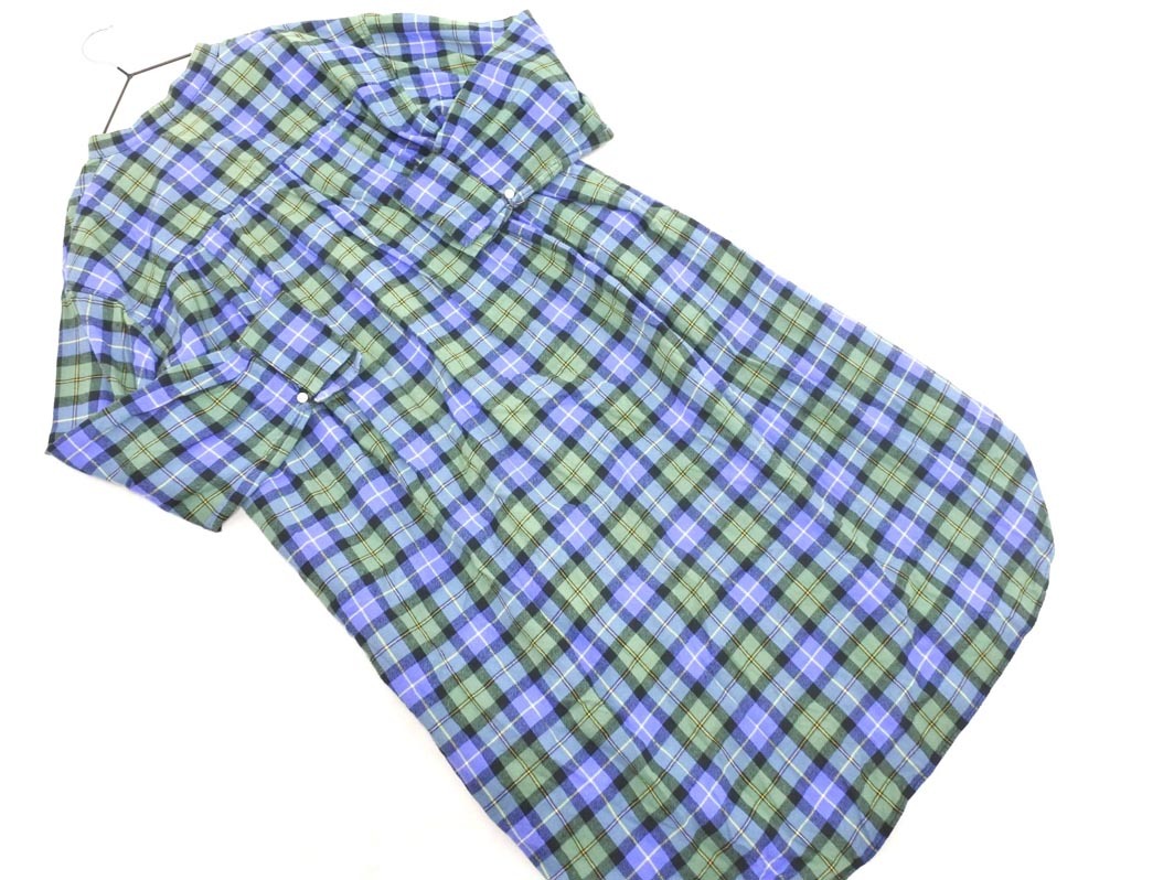 SHIPS シップス any チェック バンドカラー シャツ ワンピース sizeF/青 ◇■ ☆ fjc9 レディース_画像5