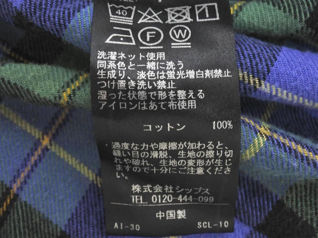 SHIPS シップス any チェック バンドカラー シャツ ワンピース sizeF/青 ◇■ ☆ fjc9 レディース_画像6