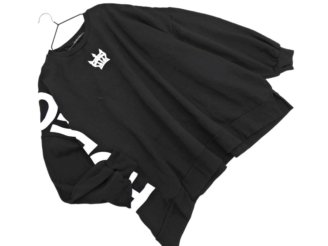 RODEO CROWNS ロデオクラウンズ ロゴ プリント 刺繍 ビッグシルエット スウェット sizeF/黒 ◇■ ☆ fjc9 レディース_画像1