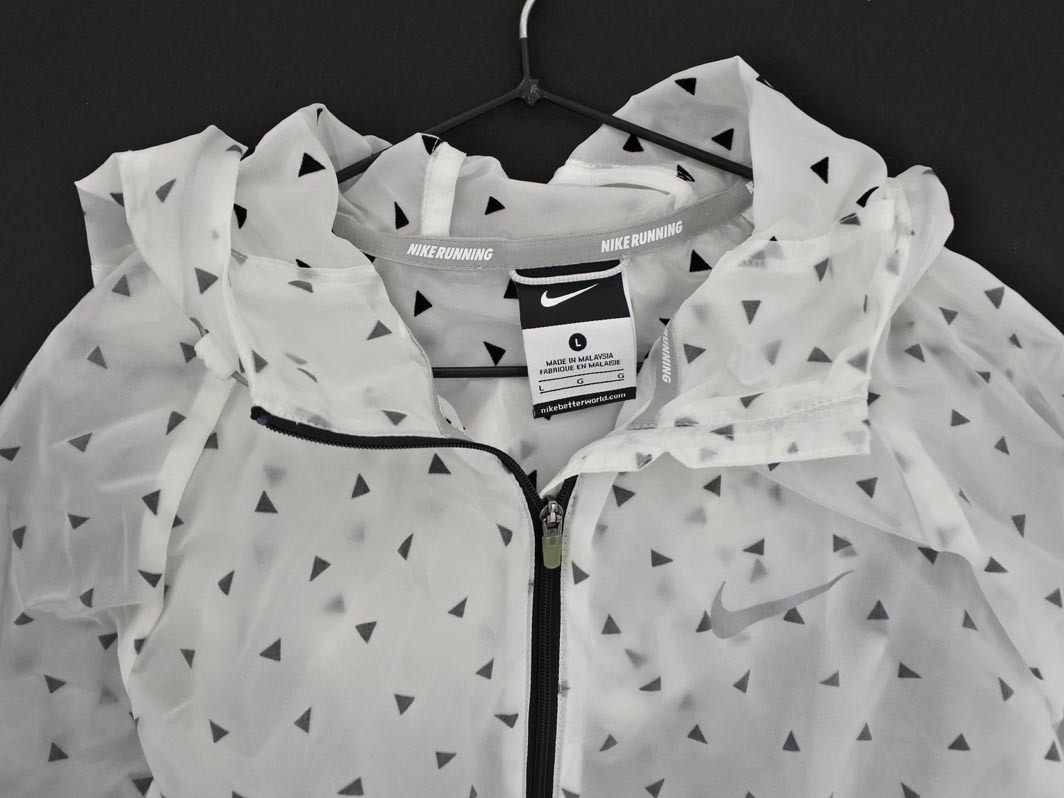 ネコポスOK NIKE ナイキ 総柄 シアー ナイロン ジャケット sizeL/白 ◇■ ☆ fjc9 レディース_画像4