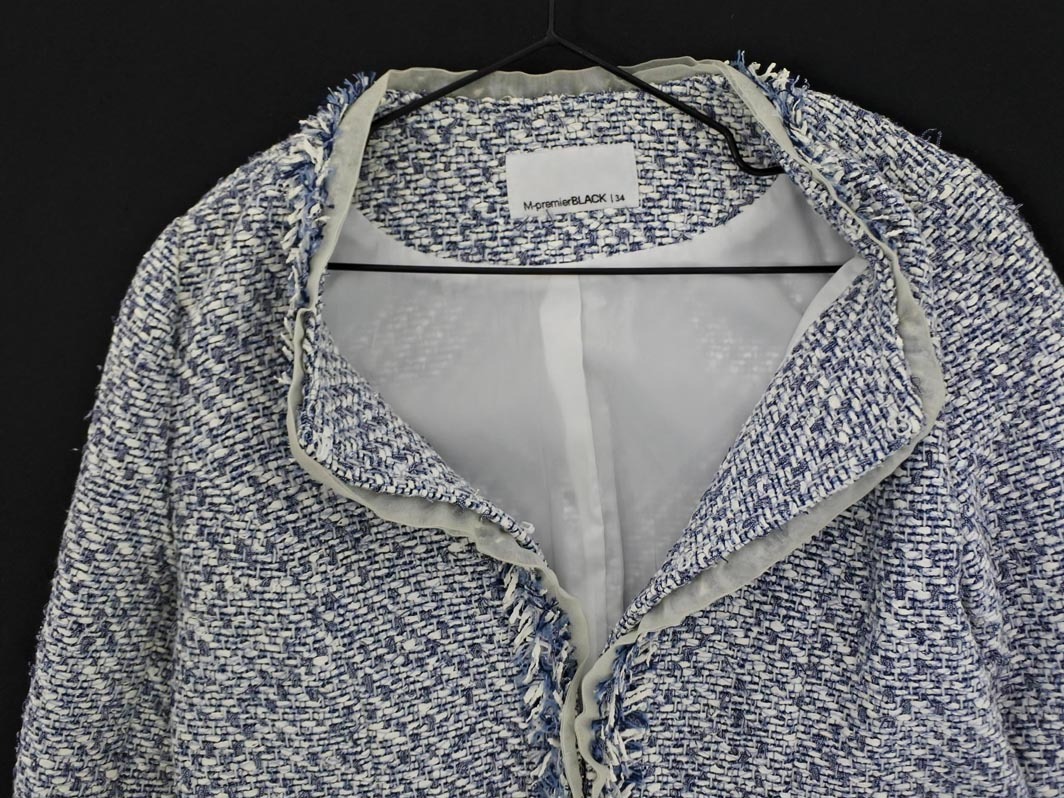 M-PREMIER エムプルミエ ノーカラー ジャケット size34/紺x白 ◇■ ☆ fjc9 レディース_画像4