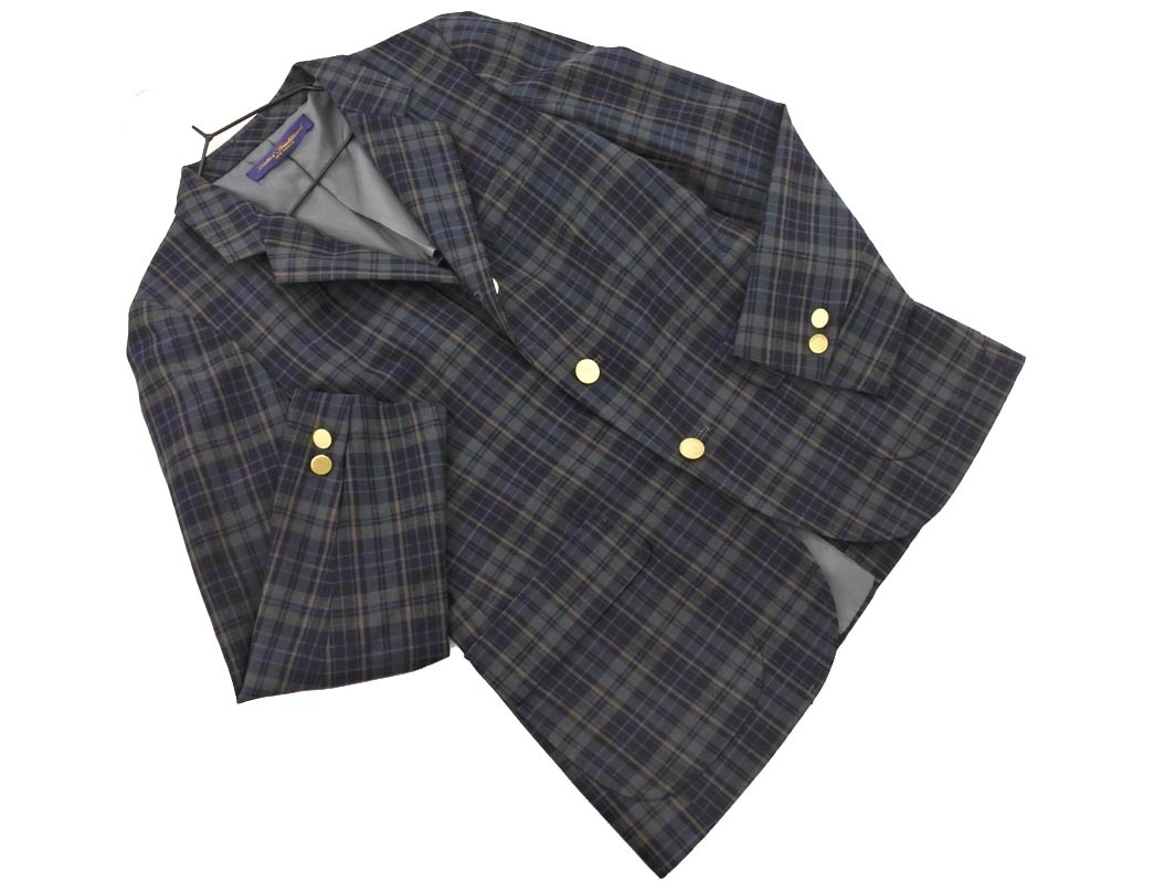 NEWYORKER ニューヨーカー ウール混 チェック テーラード ジャケット size7A-2/紺 ◇■ ☆ fjd1 レディース_画像1