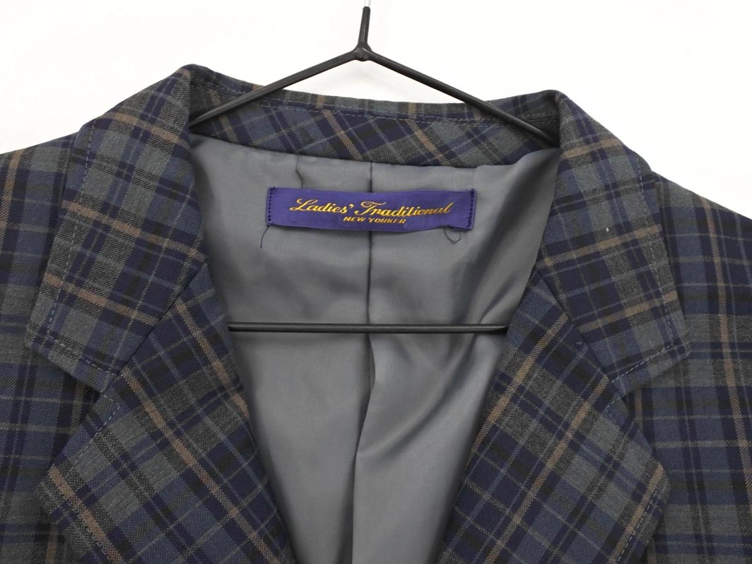 NEWYORKER ニューヨーカー ウール混 チェック テーラード ジャケット size7A-2/紺 ◇■ ☆ fjd1 レディース_画像3